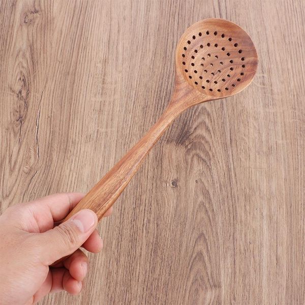 

natural wood spoon ladle rice long handle spoon soup cooking spoon teak wood colander skimmer scoop wooden kitchen utensils h bbyfao