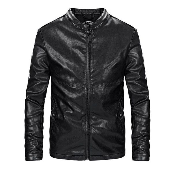 

brand leather jacket men coat male motorcycle jackets stand collar jacket jaqueta de couro masculino plus size 4xl coat, Black