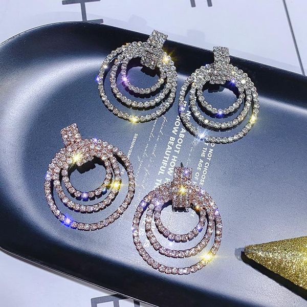

korea fashion jewelry luxury crystal multi-layer round earrings wedding party earrings for women gift, Silver