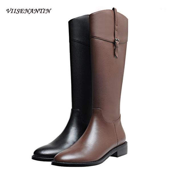 

boots fashion korean version brown knight style knee length thick heel wild belt buckle straight slip-on women boots1, Black