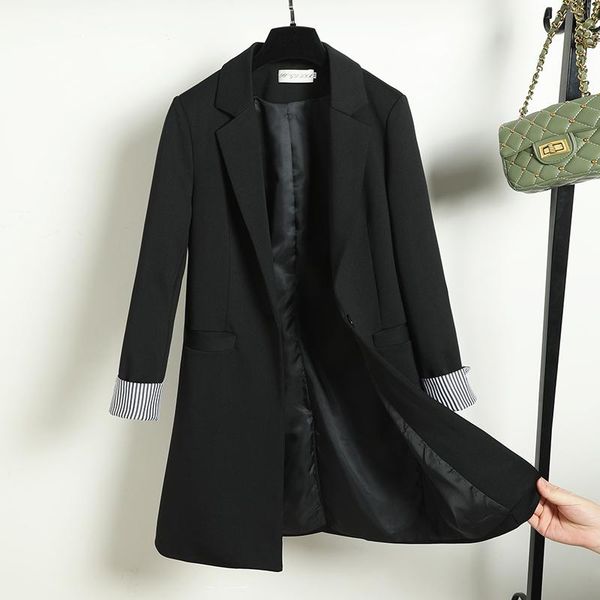 

women's suits & blazers temperament autumn and winter casual solid color mid-length jacket fashion lady blazer office coat female, White;black