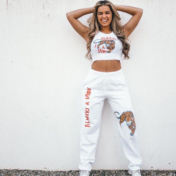 

tiger print cool lady two piece set crop atheleisure tank outfit joggers sweatpant women sudadera pants tracksuit, Gray