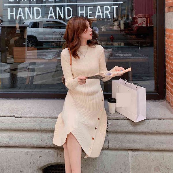 

casual dresses hebe&eos korean winter women knitted elegant office lady slim waist simple solid color long sleeve vestidos i8v1, Black;gray