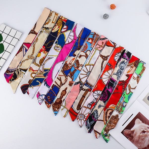 

stewardess small long silk scarf wild long paragraph simulation silk tie bag handle silk scarf lady scarf gd957, Blue;gray