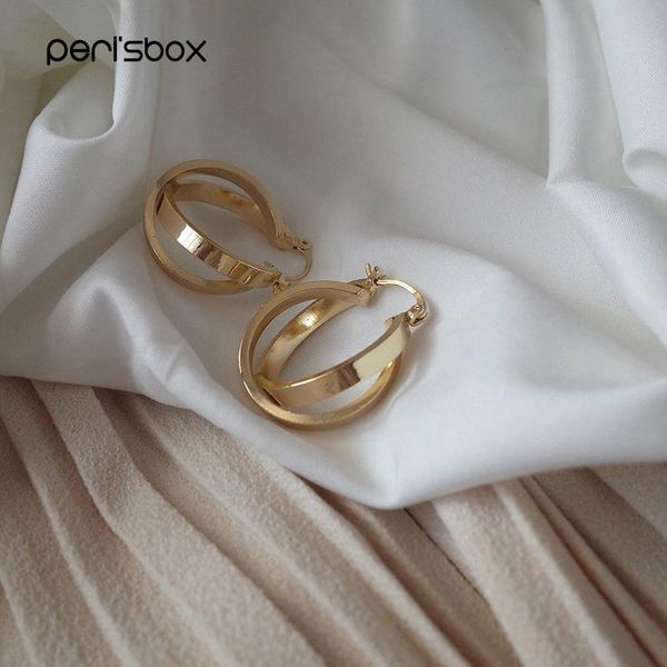 

charm peri'sbox gold sliver color double hoops earrings for women delicate minimalist hoop geometrical round circle, Golden
