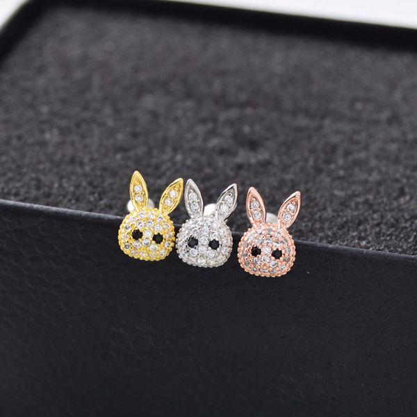 

shiny zircon cute rabbit animal screwback stud earring ear bone nail jewelry no fading no allergies, Golden;silver
