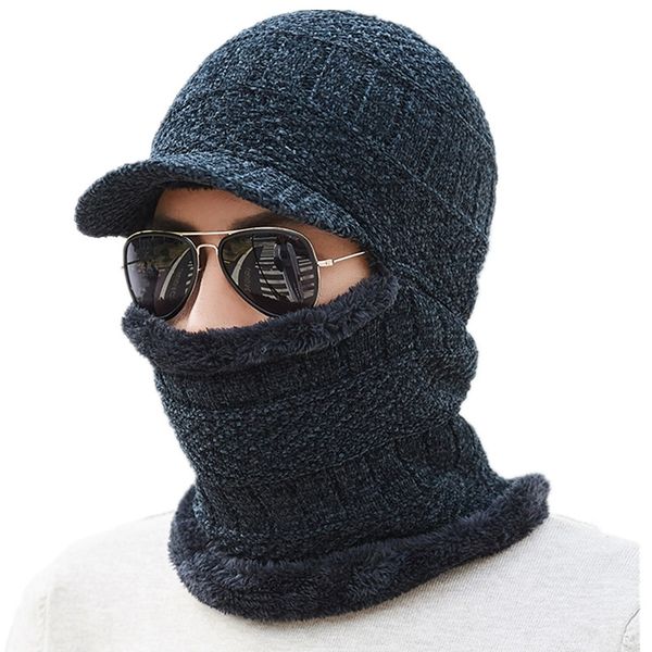 

knitted hat scarf winter skullies beanies female winter hats for women men baggy ring warm thicken fashion cap hats y201024, Blue;gray