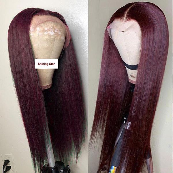 

straight burgundy lace front wig 99j colored 13*1 lace front human hair wig peruvian remy lace part 150 pre plucked, Black;brown