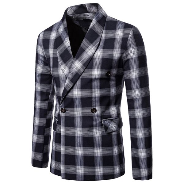 

mens fashion plaid blazers casual suits slim fit jackets business casual double breasted male dress, White;black