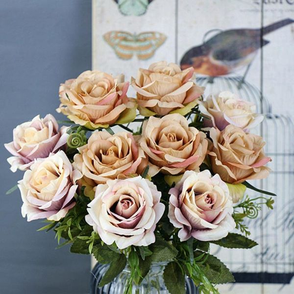 

1pcs new 6 heads silk roses artificial flowers fake roses bridal bouquets home wedding party decoration