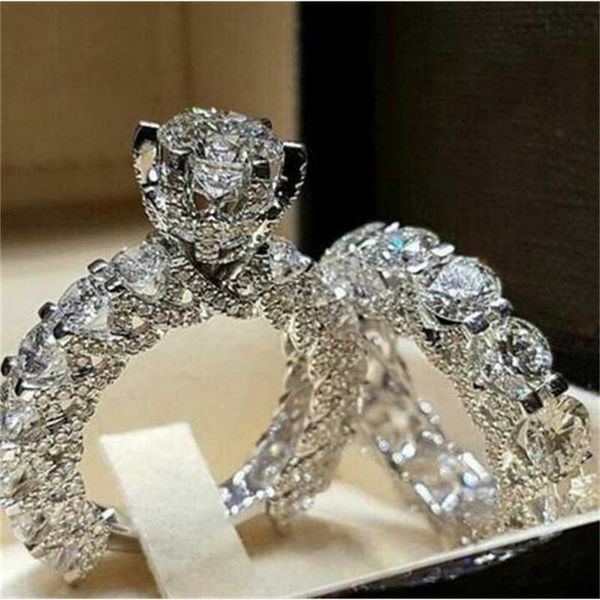 

designer elegant zircon ring jewelry silver color engagement wedding ring set for women