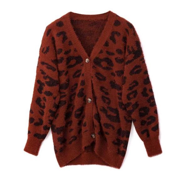 

office long sleeves leopard printed button down dating women sweater fashion school loose outwear holiday casual daily kg-1009, White