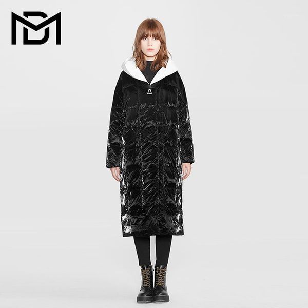 

md winter long down coat down thicken warm outwear women winter long parka waterproof, Black