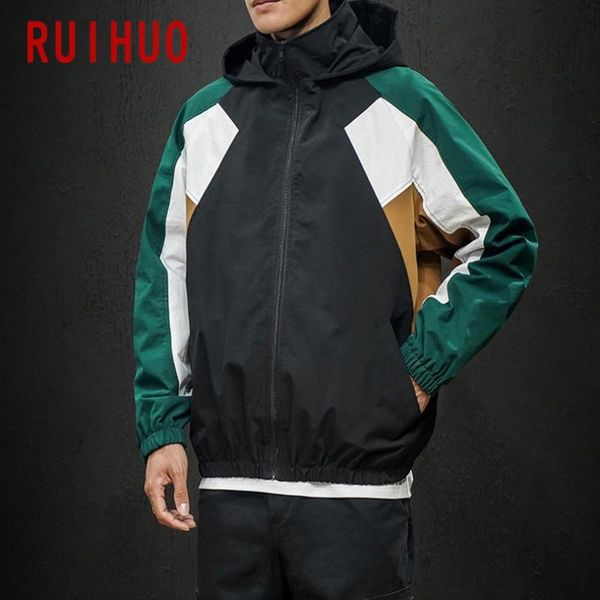 

ruihuo patchwork с капюшоном с капюшоном мужчины пальто одежда уличная одежда бомбардировщик куртка мужчины хип-хоп зимнее пальто 5xl 2020 о, Black;brown