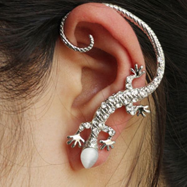 

personal tailor fashion crystal rhinestone ear cuff earring luxury gecko stud earrings exaggerated ear decoration creative gift korean style, Golden;silver