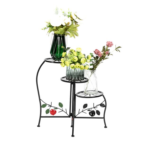 

iron metal plant rack flower pot holder paint painted blade shape 3 blocks metal plant stand indoor outdoor black ing