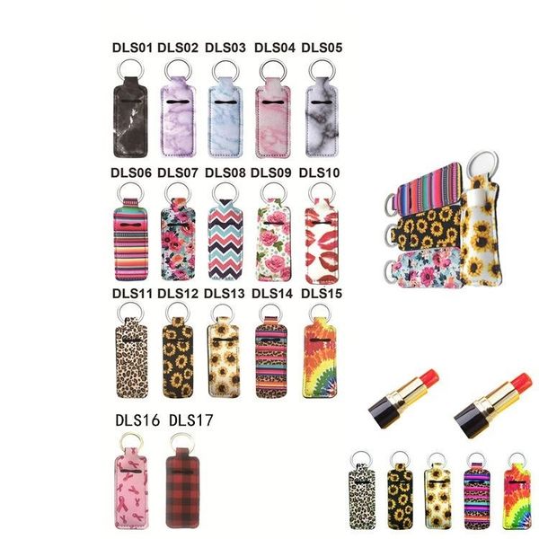 

printed balm handy lip chapstick keychains neoprene lipstick holder pouch keychain 6110-1, Silver