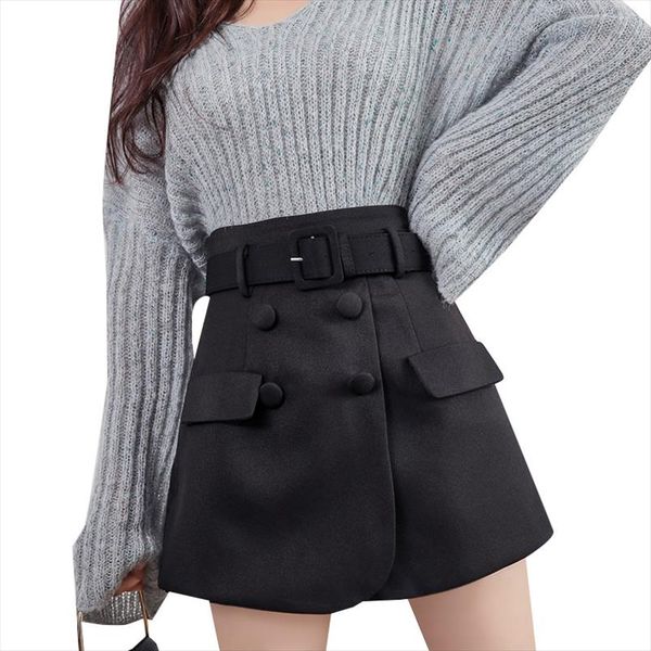

retro belt shorts women high waist black fake two piece shorts skirts female plus size skirt short mini skirts short casual, White;black