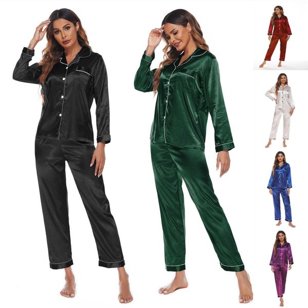 

women's home clothes pajamas women's suit two piece color ding imitation silk large, Black;red