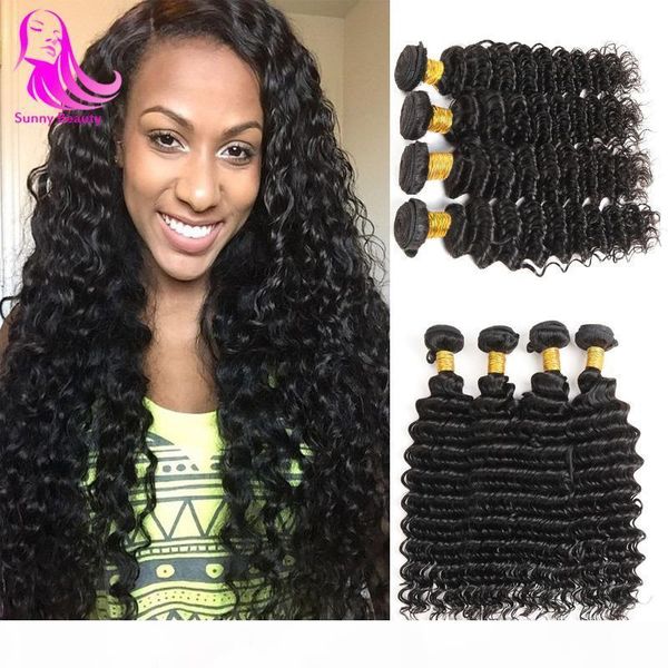 

7a wholesale brazilian deep wave hair 4 bundle unprocessed virgin human hair weave extensions deepwave cheveux humain bresiliens, Black