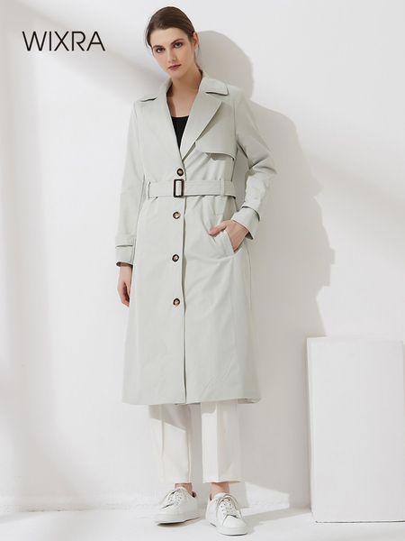 

wixra womens long trench jaets full sleeve singled breasted with sashes coat 2021 autumn chic lady windbreaker outerwear, Black