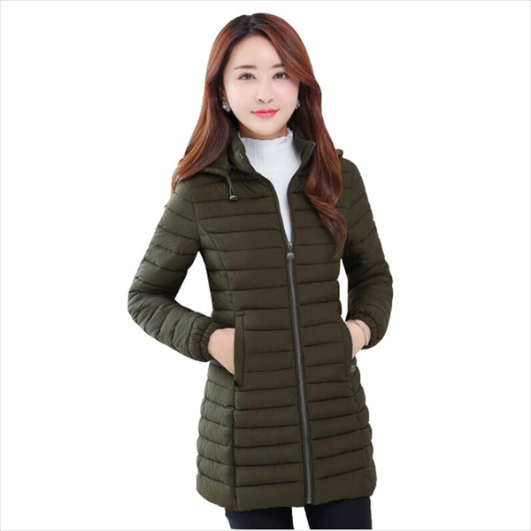 

autumn winter new down cotton jacket womens fashion plus size slim thin cotton coat ladies medium long jackets ladies overcoat, Black