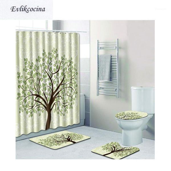 

4pcs hand painted tree banyo bathroom carpet toilet bath mats set non slip pad tapis salle de bain alfombra bano1