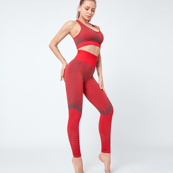 

yoga set women seamless yoga suit sports bra pants gym clothes 2 pcs fitness leggings high waist workout running crop set1, White;red