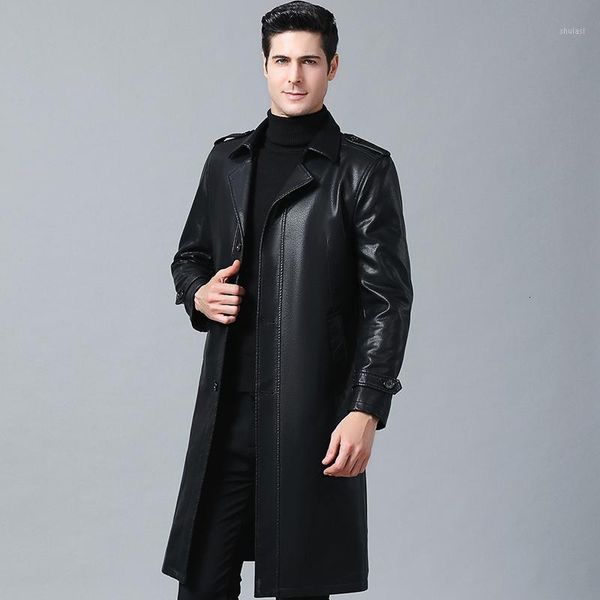

sheepskin jackets black men's x-long coat jacket men casual male faux leather coats clothing1