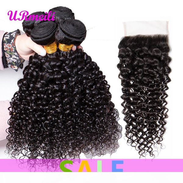 

kinky curly virgn hair 3 4 bundles with closure brazilian unprocessed virgin human hair with closure dhgate remy curly weave hair 3 bundles, Black;brown