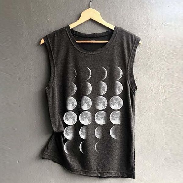 

women's moon print vest casual loose sleeveless tank camisole sport pullover tunic clothing summer beach, White