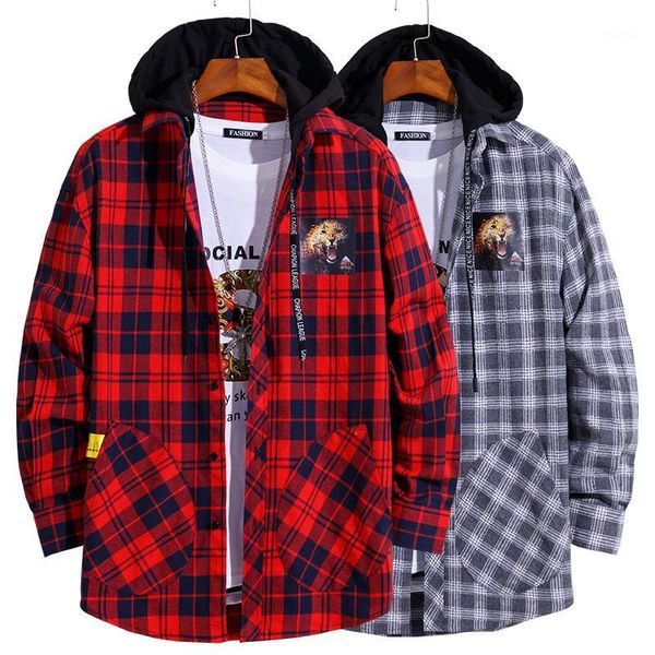 

men plaid shirts hooded hoodie striped cotton casual long sleeve hat boutique shirt man spring autumn soft comfort styles brand1, White;black