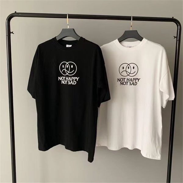 

2021 new oversize embroidery t-shirt men women 1:1 vtm tee vetements shop happy not sad t shirt ggfp, White;black