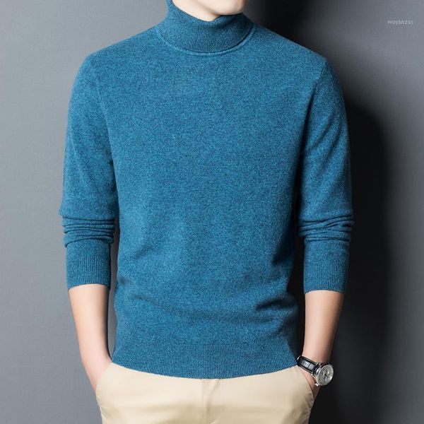 

men 100% wool sweater 2020 winter knitted turtleneck pure cashmere pullovers sweaters1, White;black