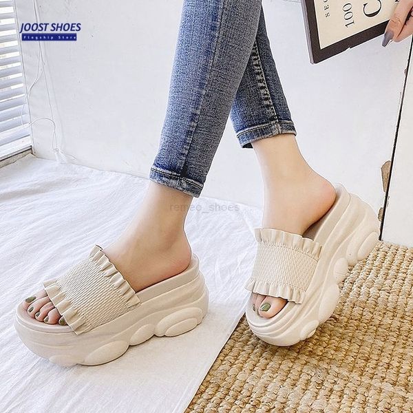 

womens slipper font shoes slide fashion sandals flat 8cm, Black