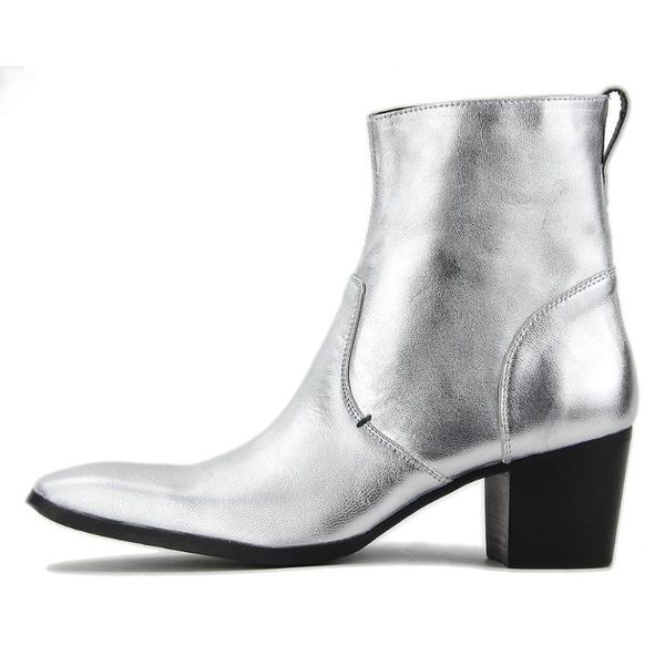 

men's boots high heel boots motorcycle ankle zipper calfskin genuine leather shoes footwear, Black