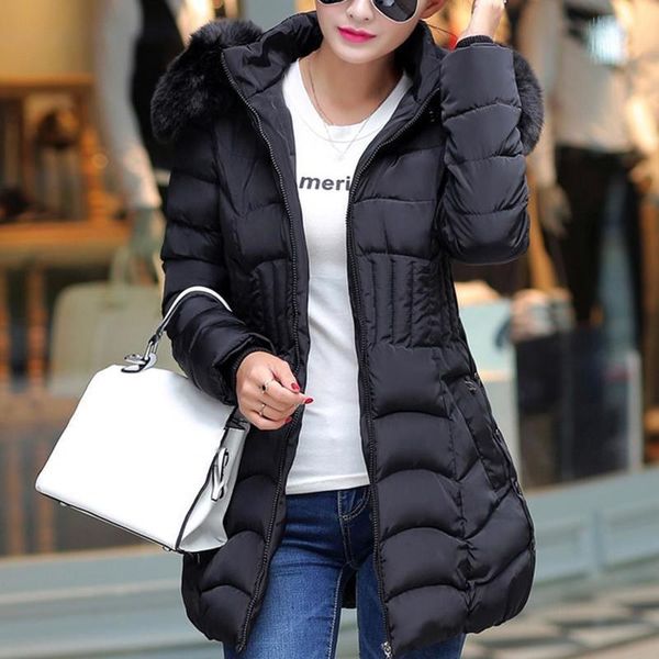 

ladies womens puffer jacket padded coat long winter parka zip up faux fur hooded, Black