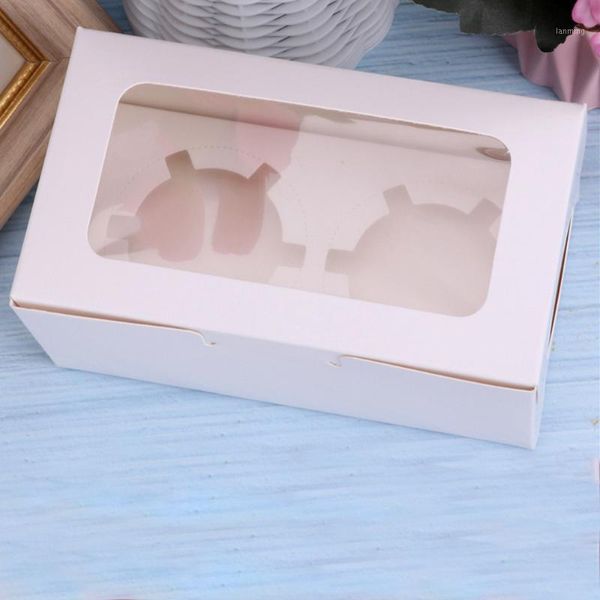 

10pcs paperboard cupcake box dessert 2 4 6 holes wedding party gift case muffin bakery display clear window birthday storage1