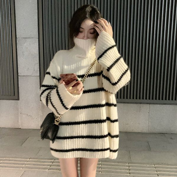 

high collar sweater for women in autumn and winter uk19, White;black