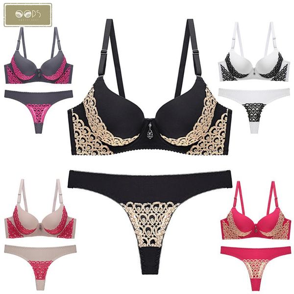 

women lace lingerie bra set push up deep v bras lady underwear comfortable panties luxury brassiere brief set, Red;black