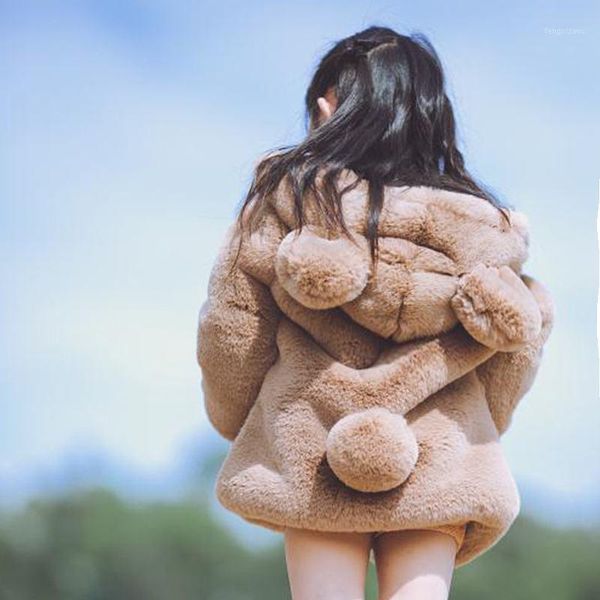 

jackets 2021 winter baby girls faux fur fleece kids thick coat cute ear hooded warm clothes solid children outwear v391, Blue;gray