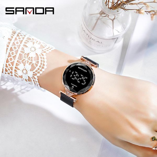 

sanda new touch screen women electronic watches led digital sport ladies wristwatch luxury mesh steel strap clock fashion female bbynye, Silver