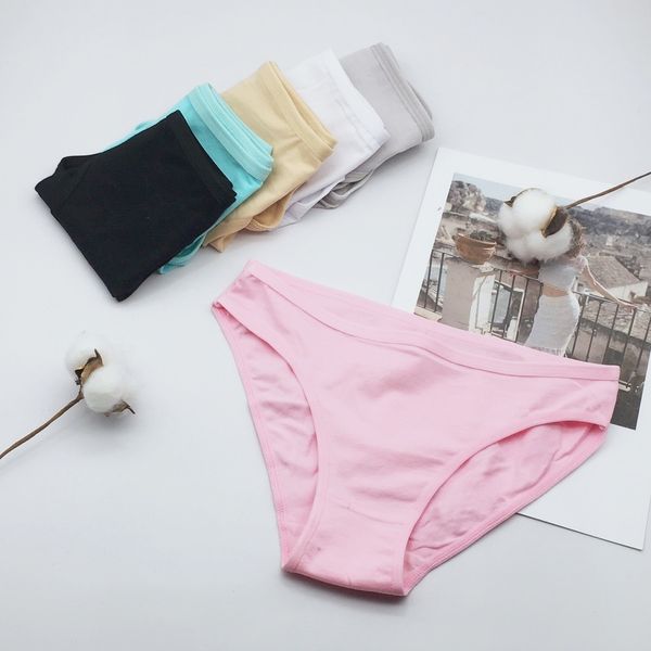

6 pcs/lot new arrival 2020 good quality women's underwear solid color cotton cute brief panties lj200822, Black;pink