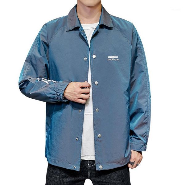 

autumn men casual jacket turn down collar solid color jacket button up korean style letter printed men clothes1, Black;brown