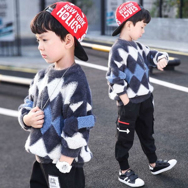 

autumn clothing boys' sweater pullover and winter new children's mink cashmere, Blue