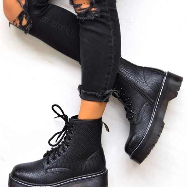 

gogd]women shoes platform martins shoes woman pu leather wool winter warm winter boots women plus size woman boots 201123, Black