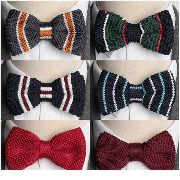 

mens bowtie knitted knit leisure striped bow ties for men adjustable butterfly double deck neckwear woven necktie ti qylfru, Black;gray