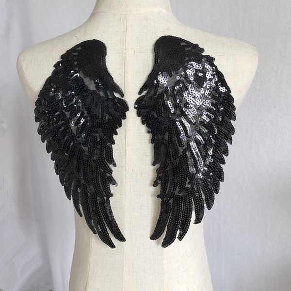 

sparkle gold silver colorful sequined angel wings embroidery prom evening wedding dresses appliques clothes dress decoration accessories diy, Black;red