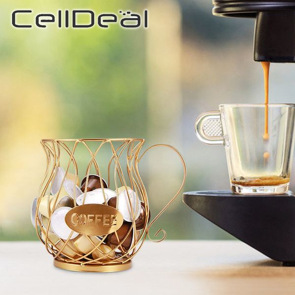 

coffee capsule basket creative iron wire hollowed storage cup multipurpose anti-rust electroplating gold spray home ornaments q0109