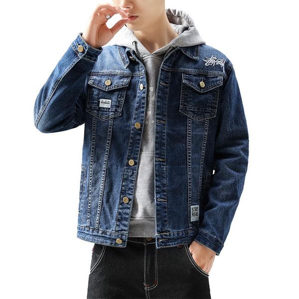 

chaqueta jeans hombre new blouson homme embroidery badge letter personality youth dzinsowa kurtka slim fit jeansowa kurtka, Black;brown